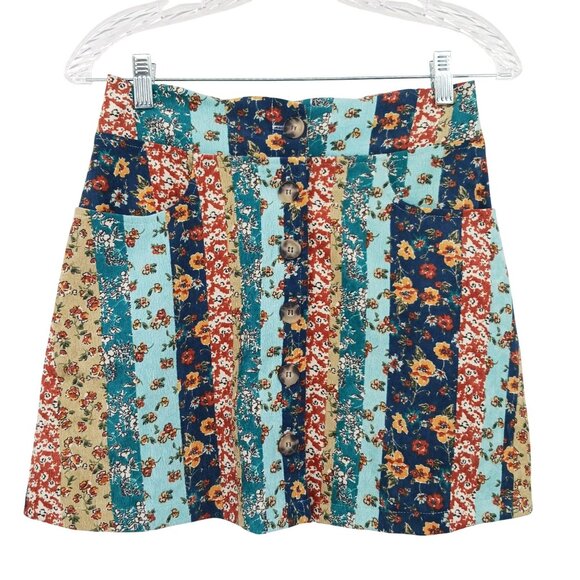 Amy Byer Corduroy Mini Skirt Large Multicolor Patchwork Y2K Retro NWT - Picture 2 of 10